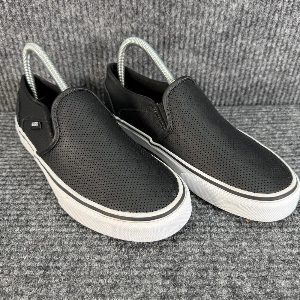 Vans Women's 7.5 Black Perforated Slip On Low Top Sneakers White Sole